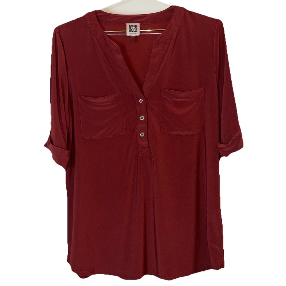 Anne Klein Rust Roll Tab Sleeve Blouse Size M Career Work Top